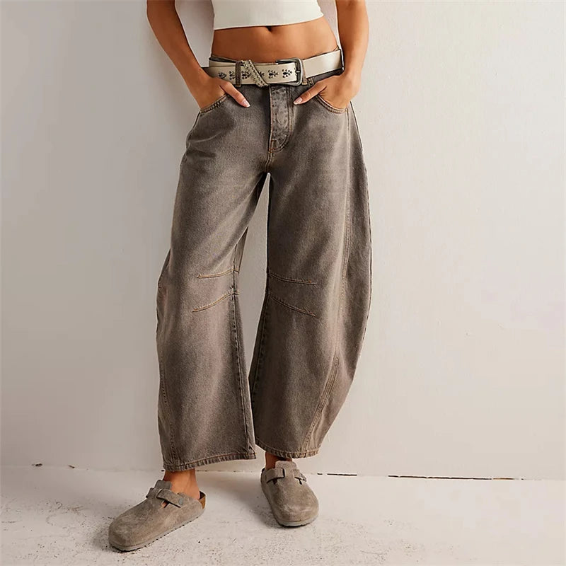 High Stretch Mid-Rise Barrel Jeans – Women’s Wide Leg Fit