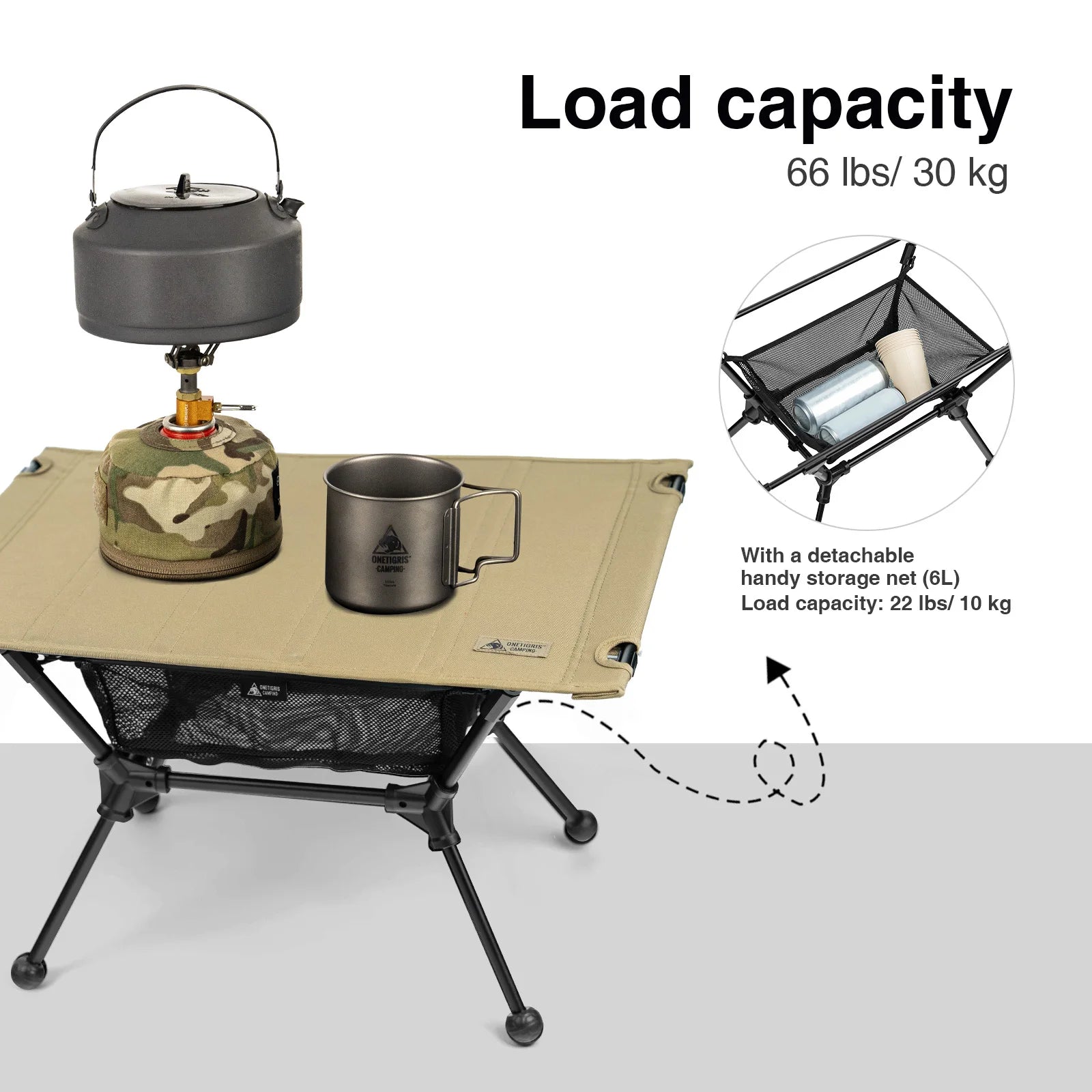 ONETIGRIS Dipper Foldable Camping Table with Mesh Storage – Lightweight Outdoor Furniture