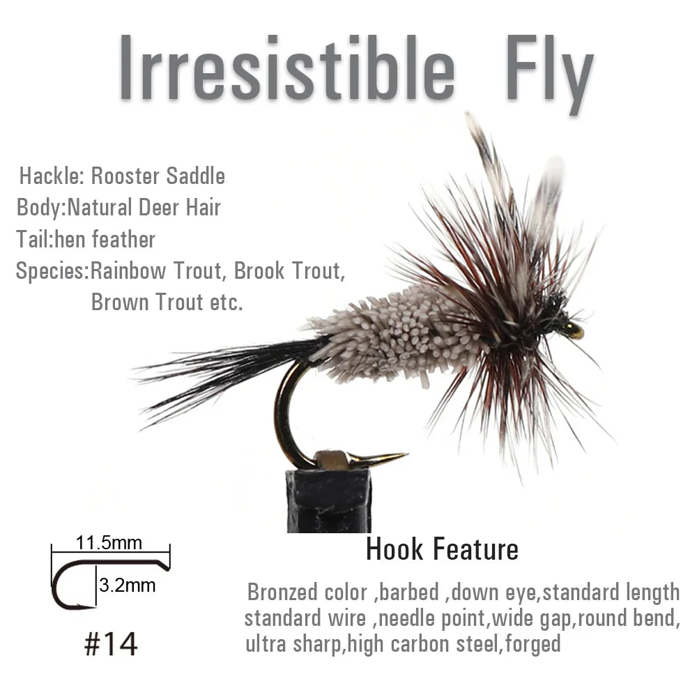 6PCS Deer Hair Irresistible Fly Set – Red Humpy, Parachute Adams, Top Trout Dry Fly Patterns