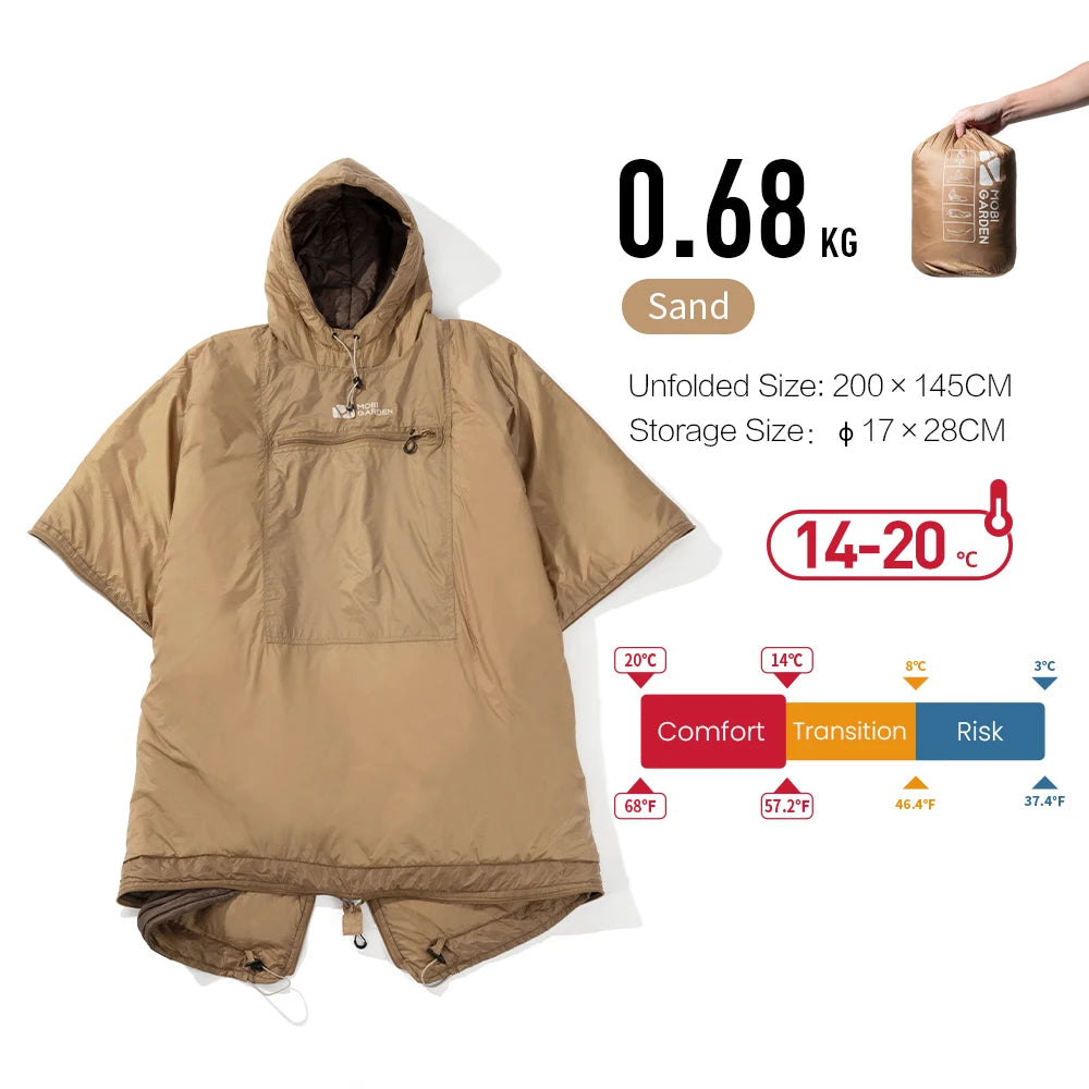 MOBI GARDEN Lightweight Camping Cape Sleeping Bag – Portable Outdoor Blanket for 3 Seasons
