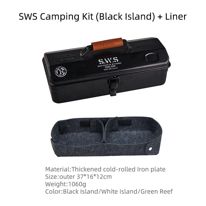 Portable Iron Camping Storage Box with Handle & Stickers