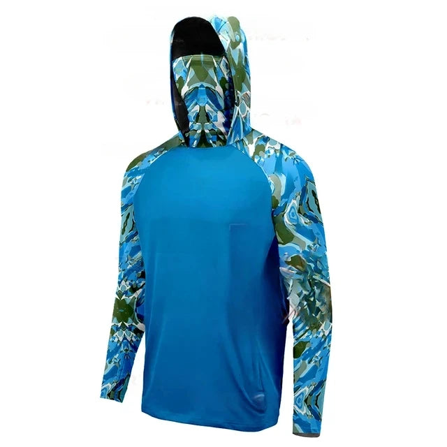 Men's Hooded Fishing Shirt – UV Protection, Quick-Dry, Breathable Outdoor Performance Long-Sleeve