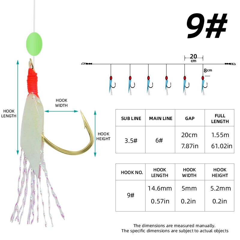 6PCS Fishing Sabiki Hook Luminous Fish Skin String Hooks – with Luminous Beads