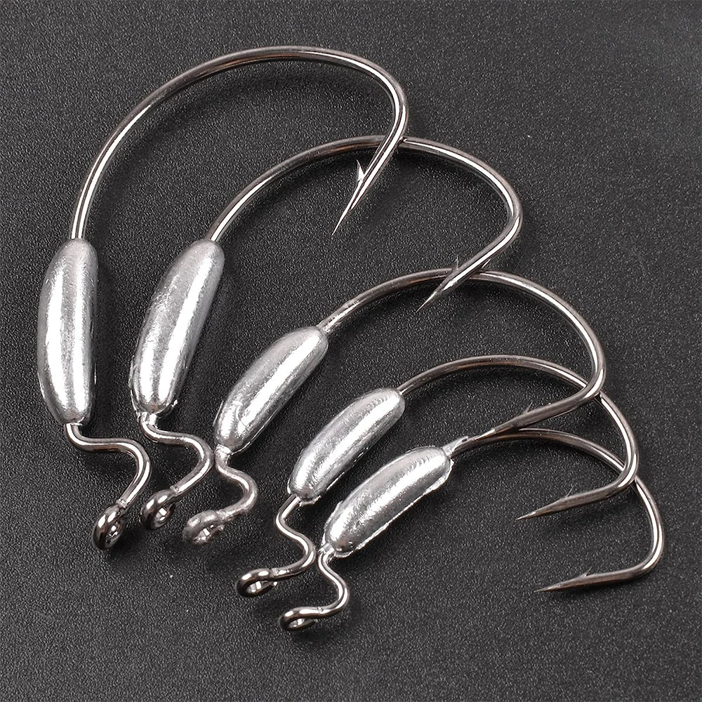 5PCS Weighted Swimbait Hooks – Weedless Offset Barbed Worm Hooks For Soft Lures