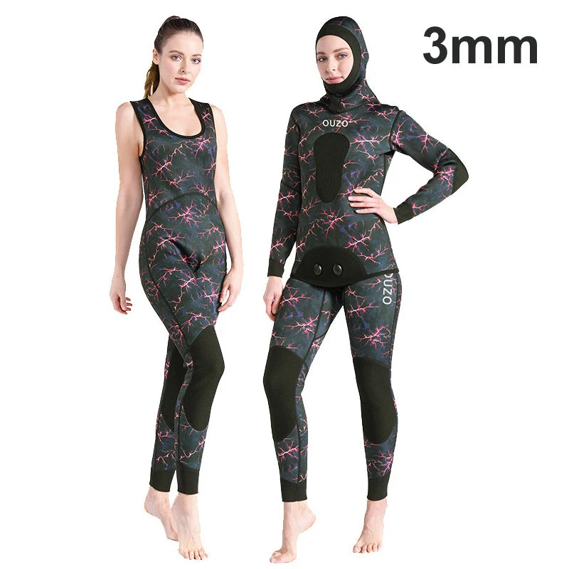 Women's Camo Spearfishing Wetsuit – 1.5mm/3mm Neoprene Two-Piece Diving Suit