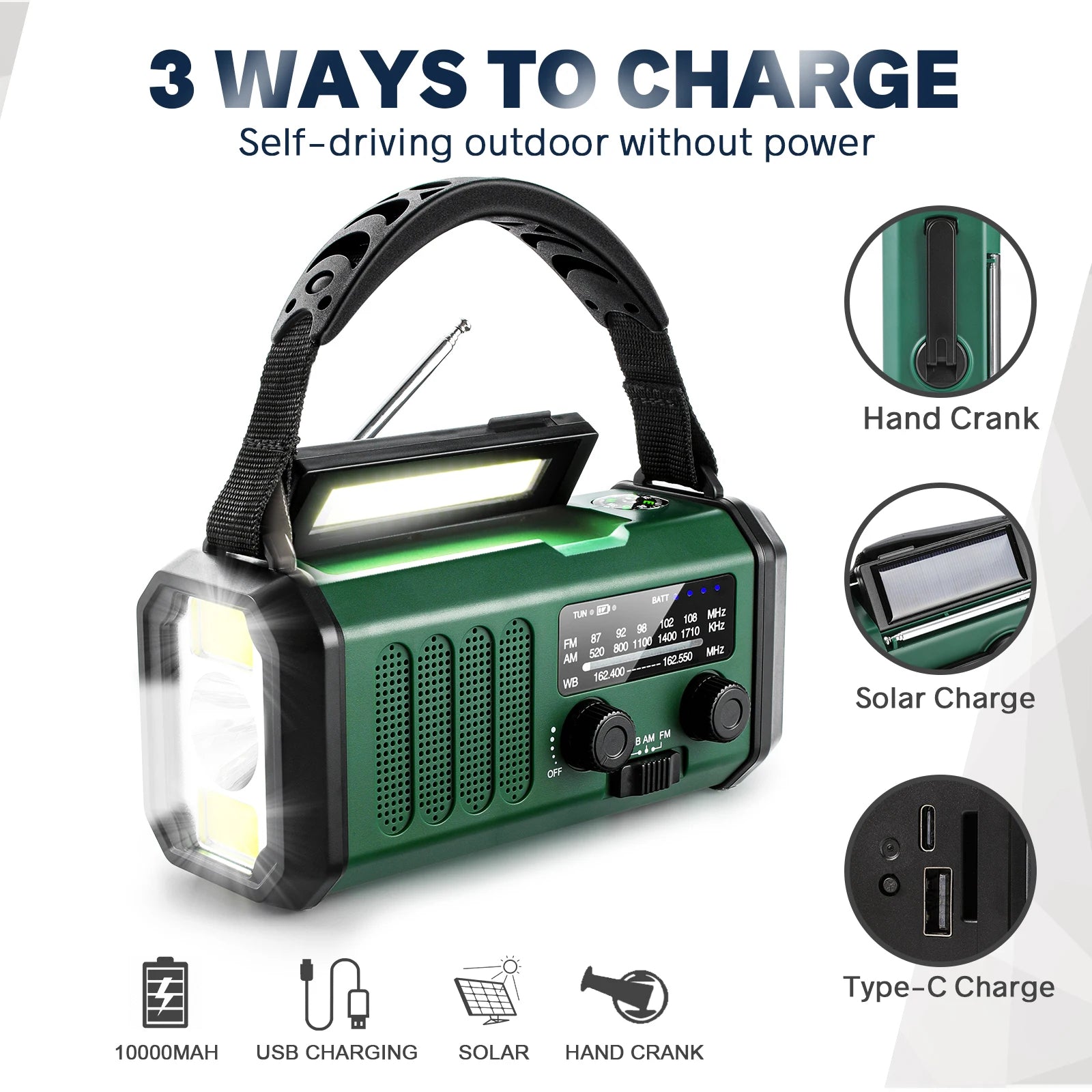 Emergency Radio – Solar & Hand Crank Powered with Am/Fm/Noaa & SOS Alert