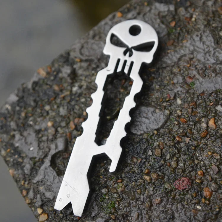 Stainless Steel Skull Crowbar Keychain – Everyday Carry Multi-Tool with Bottle Opener
