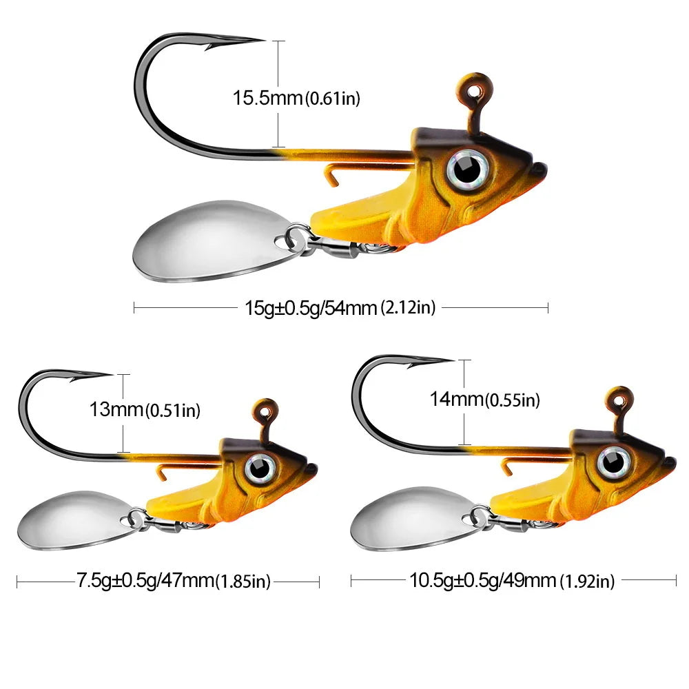 7.5G-15G Jig Head Fishing Lures – Rotating Sequin Metal Spoons
