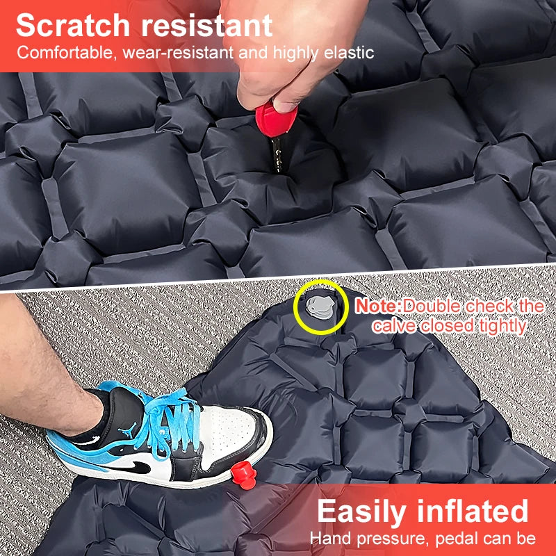 PACOONE Ultralight Inflatable Sleeping Pad with Pillow – Built-in Pump for Camping & Hiking