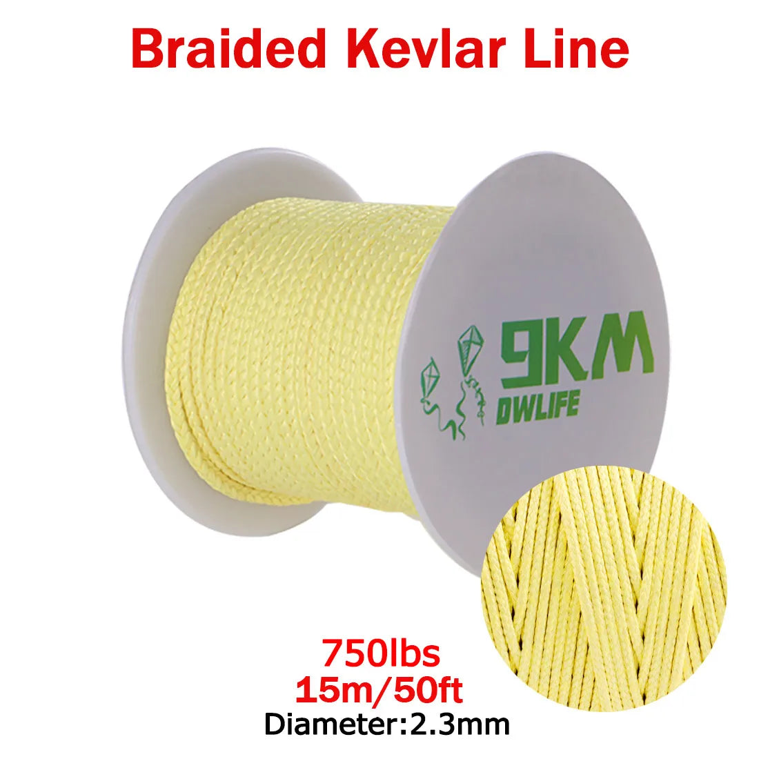 9KM DWLIFE Kevlar Braided Fishing Line – 0.8mm to 3.5mm Wear-Resistant Outdoor Assist Line