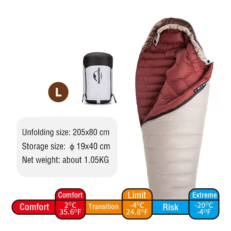 NATUREHIKE Snowbird Ultralight Duck Down Mummy Waterproof Sleeping Bag for Winter Camping