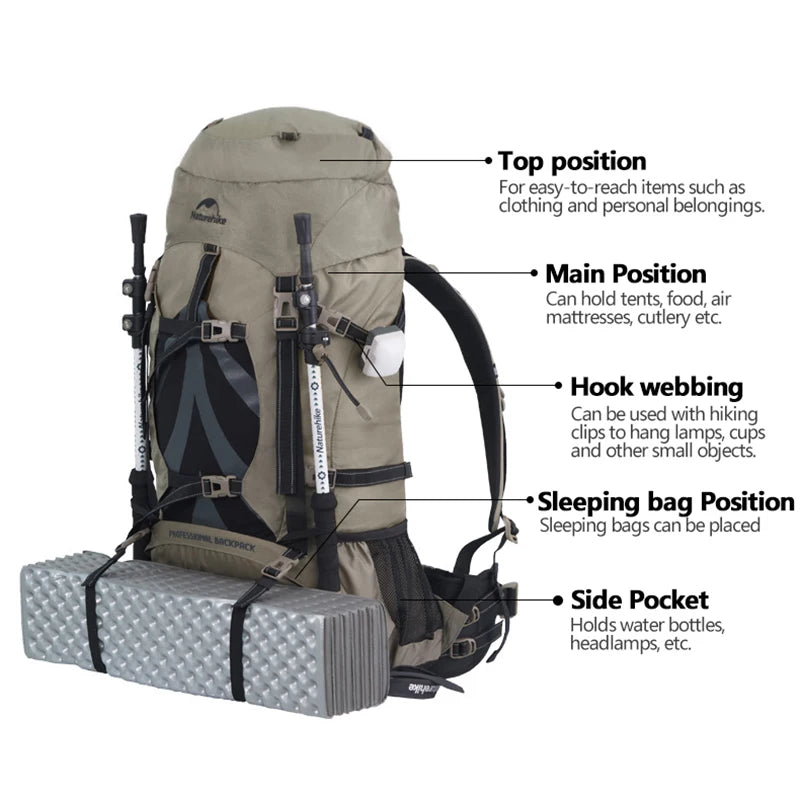 NATUREHIKE 70L Backpack – Professional Outdoor Hiking and Mountaineering Travel Bag