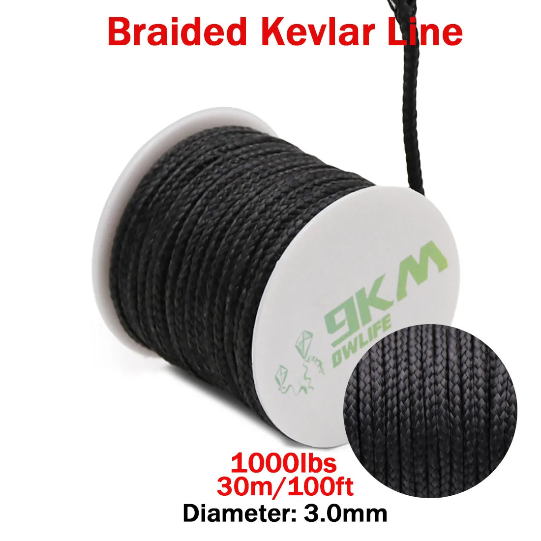9KM DWLIFE Black Kevlar Braided Fishing Assist Line – High-Tensile, Cut-Resistant Tactical Cord