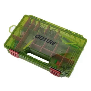 Green 3600 3700 fishing tackle box with clear lid and carry handle