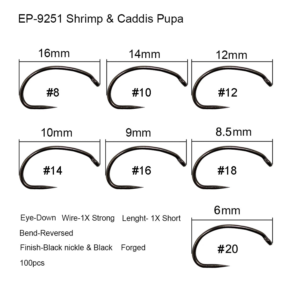 50PCS Competition Barbless Fly Fishing Hooks – Black Nickel
