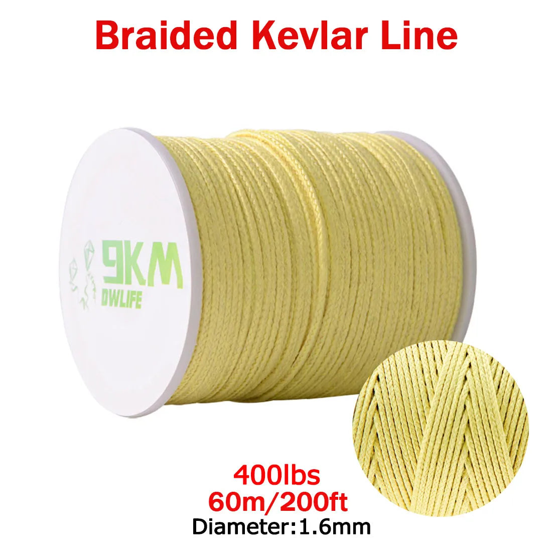 9KM DWLIFE Kevlar Braided Fishing Line – 0.8mm to 3.5mm Wear-Resistant Outdoor Assist Line