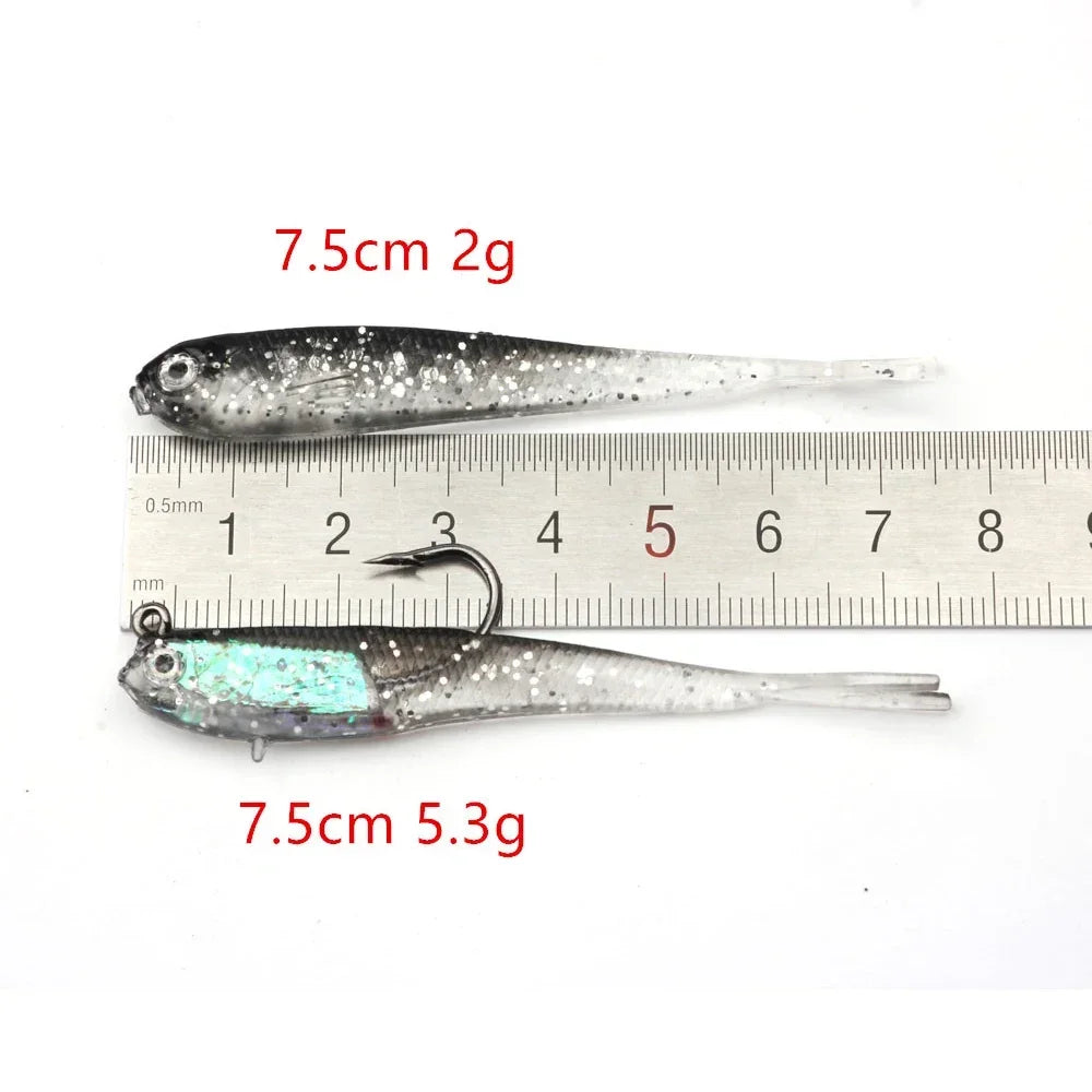 5PCS 6G/7CM Soft Lure Split Tail Lead Fish Swimbaits with Hooks for Saltwater