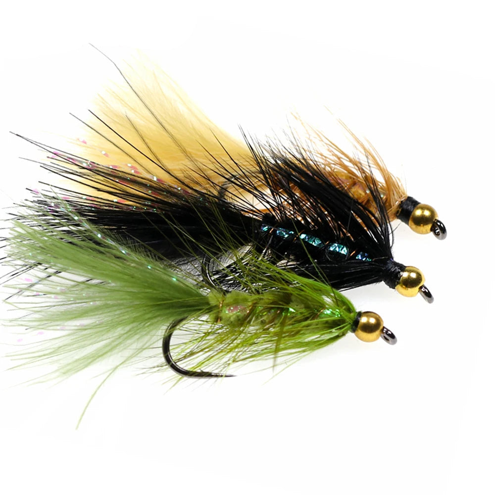 12PCS Brass Bead Head Woolly Bugger Streamers Fly Fishing Flies For Trout