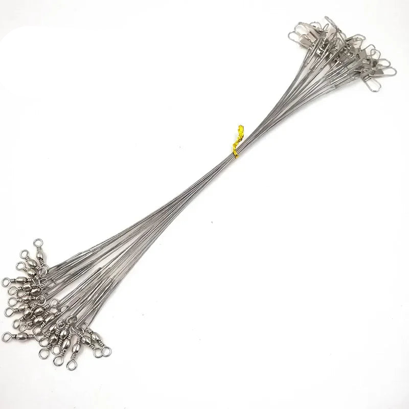OUTKIT 20PCS Fishing Wire Leader Line – Swivel Tackle for Spinning, Shark, & Predator Fishing
