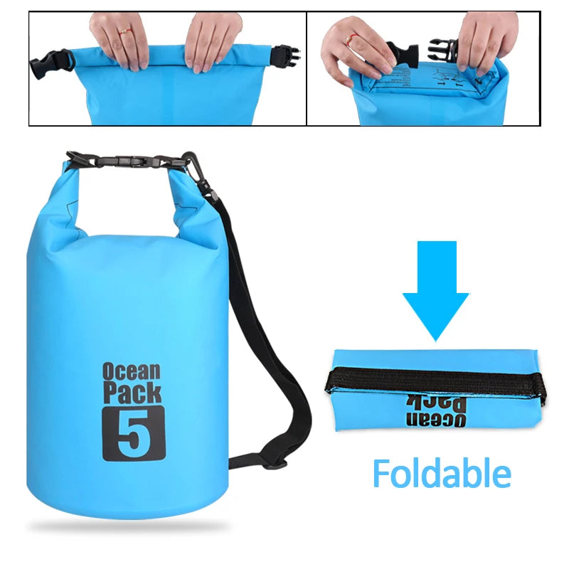 Outdoor PVC Waterproof Dry Bag – 5L, 10L, 20L, 30L Waterproof Backpack for Water Sports