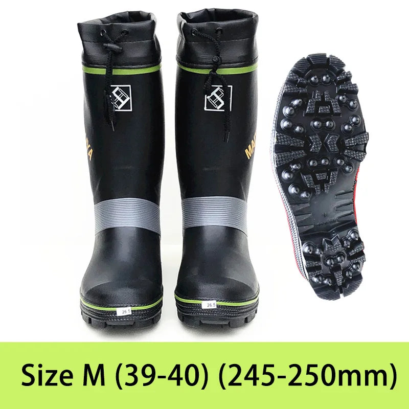 Waterproof Fishing & Hunting Boots – High-Top Rubber Gumboots with Steel Spike Sole