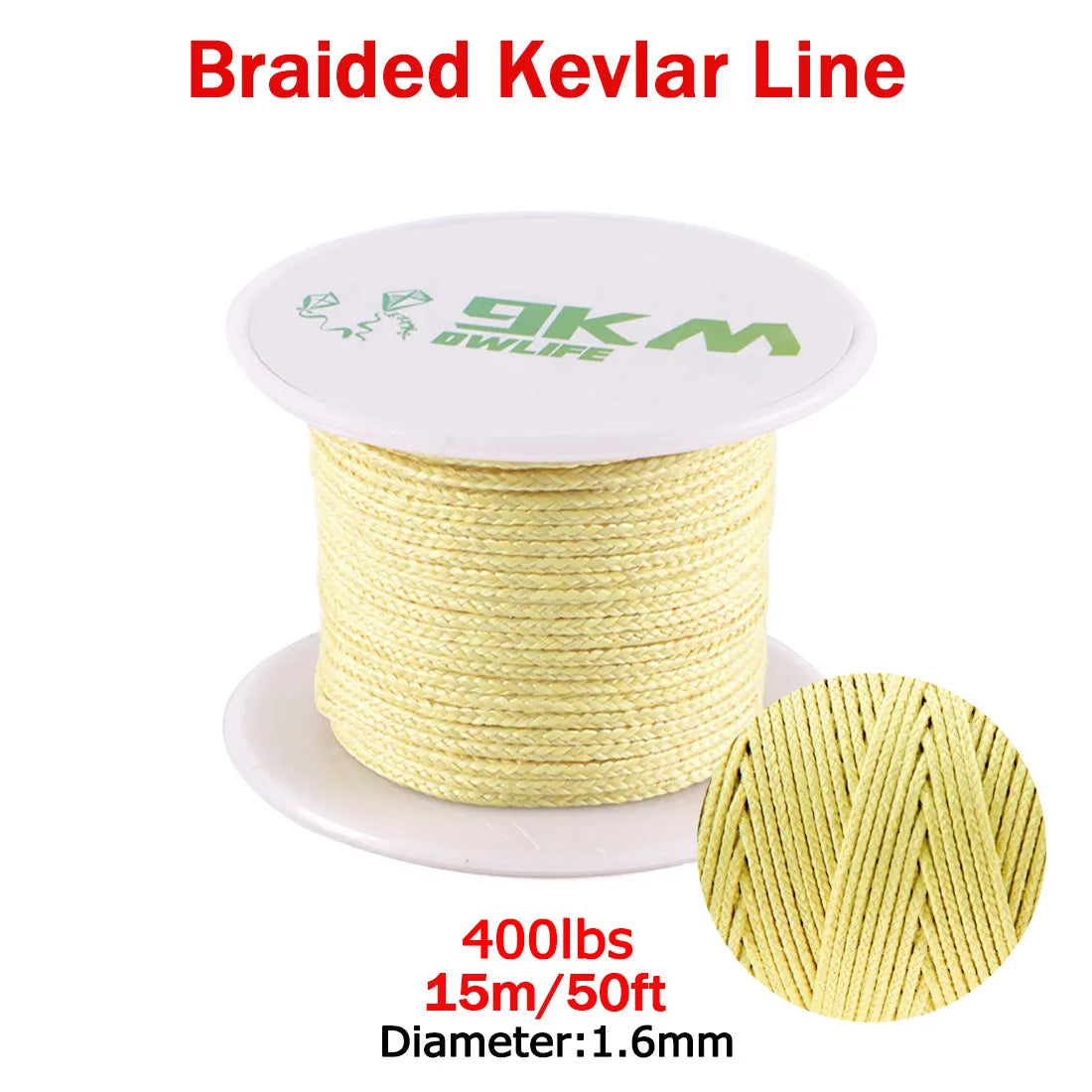 9KM DWLIFE Kevlar Braided Fishing Line – 0.8mm to 3.5mm Wear-Resistant Outdoor Assist Line