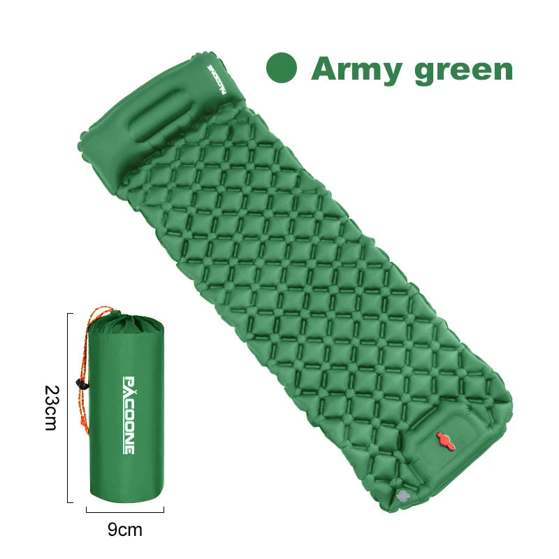 PACOONE Ultralight Inflatable Sleeping Pad with Pillow – Built-in Pump for Camping & Hiking