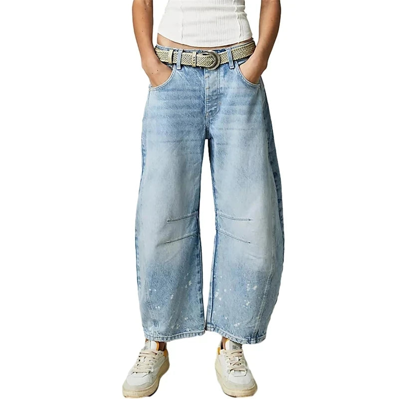 High Stretch Mid-Rise Barrel Jeans – Women’s Wide Leg Fit