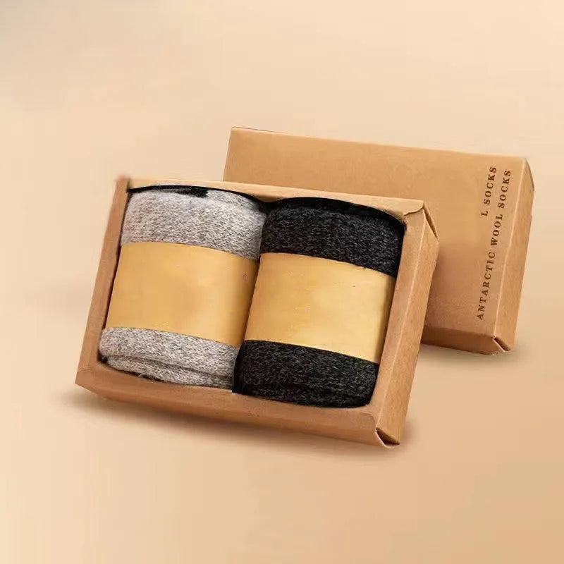2 Pairs Merino Wool Socks – Thick Mid-Leg Winter Socks for Men