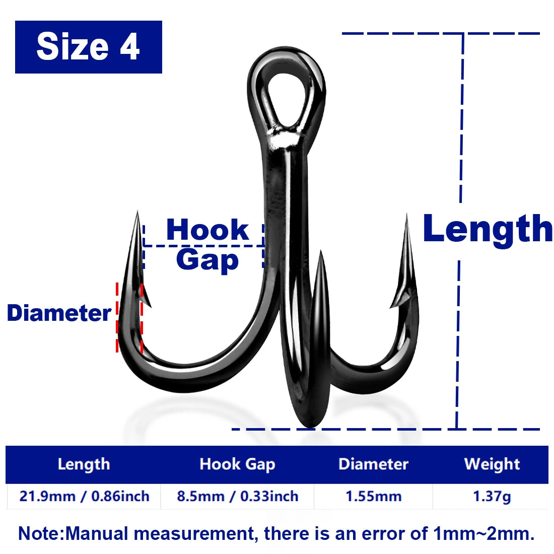 4PCS Treble Hooks – High Carbon Steel Saltwater & Freshwater Replacement Hooks for Lures