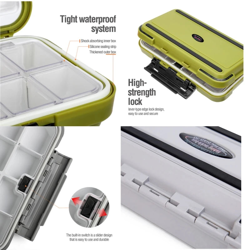 LAMGOOL Waterproof Fishing Tackle Box – Double-Sided Storage for Hooks, Bait & Accessories