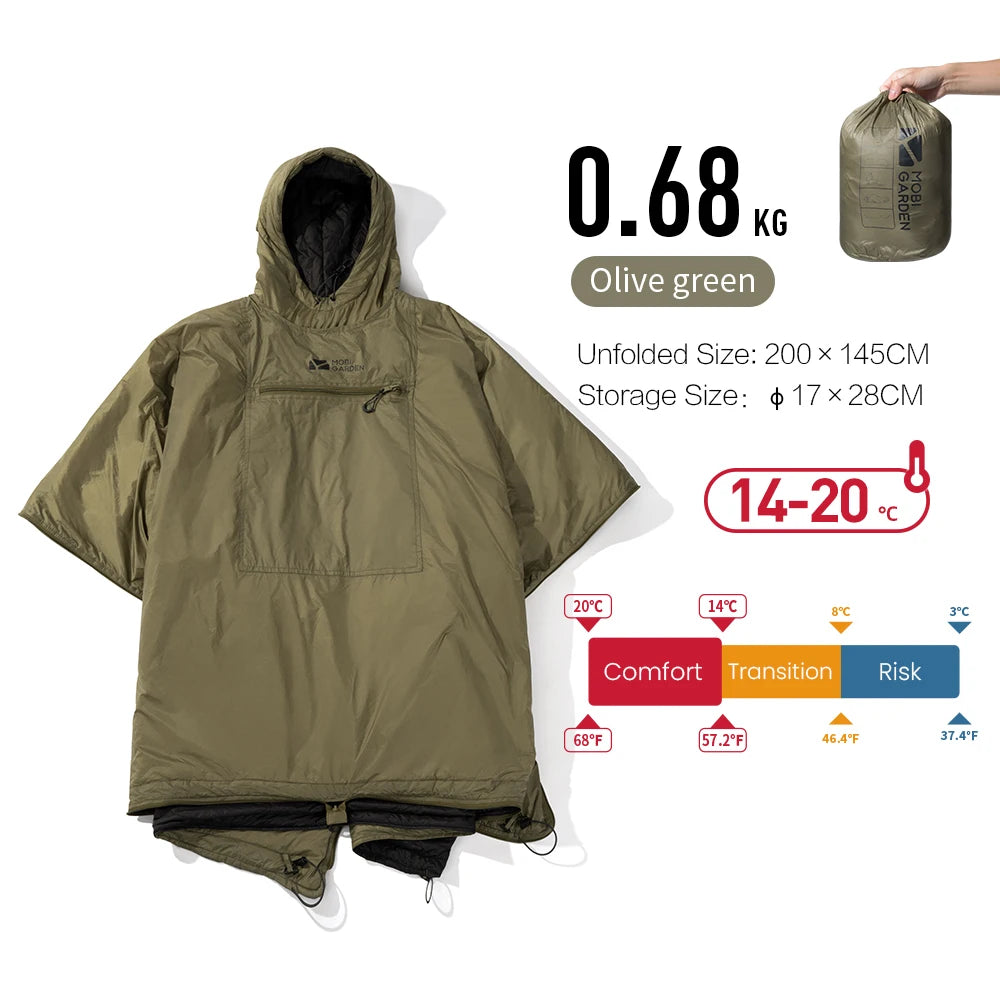 MOBI GARDEN Lightweight Camping Cape Sleeping Bag – Portable Outdoor Blanket for 3 Seasons