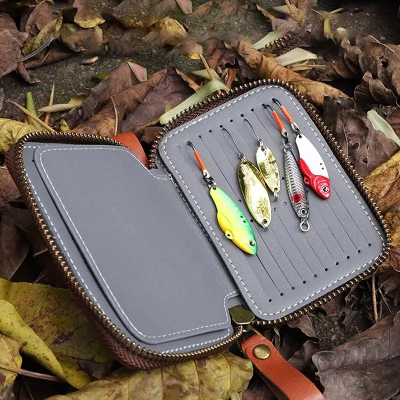 Leather-Look Fishing Lure Bag – Waterproof PU Spoon Lure Wallet for Trout and Crank Bait