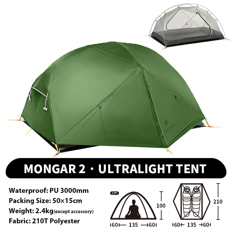 NATUREHIKE Mongar 2 Ultralight Waterproof 2-Person Backpacking Tent for Hiking & Camping