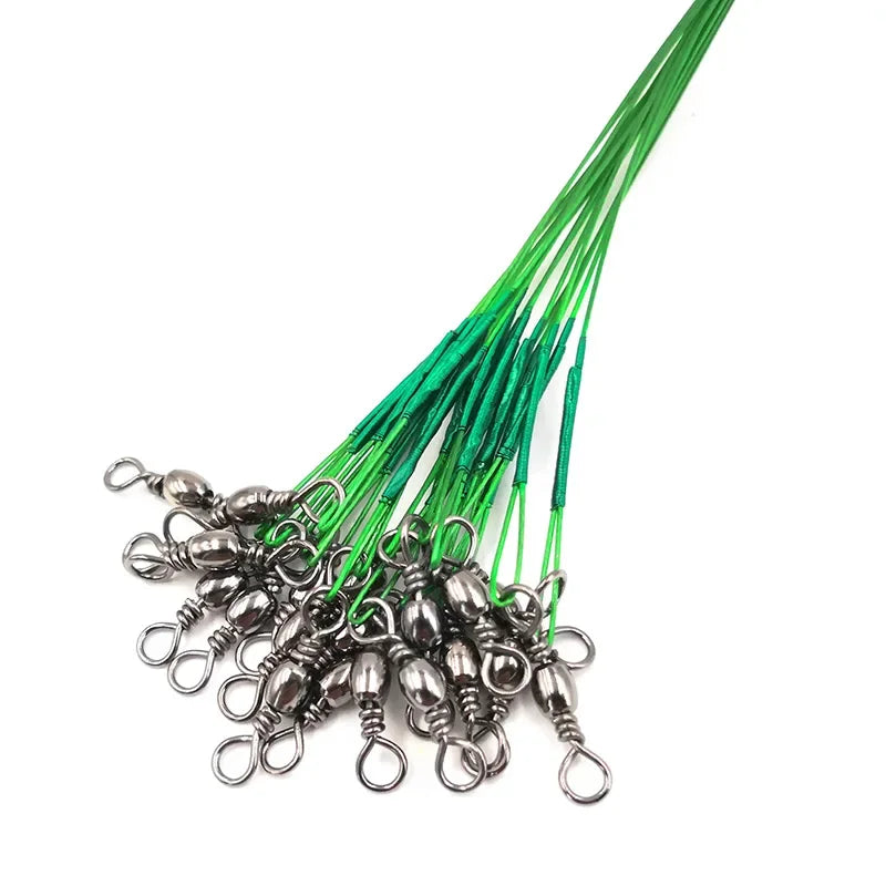 OUTKIT 20PCS Fishing Wire Leader Line – Swivel Tackle for Spinning, Shark, & Predator Fishing