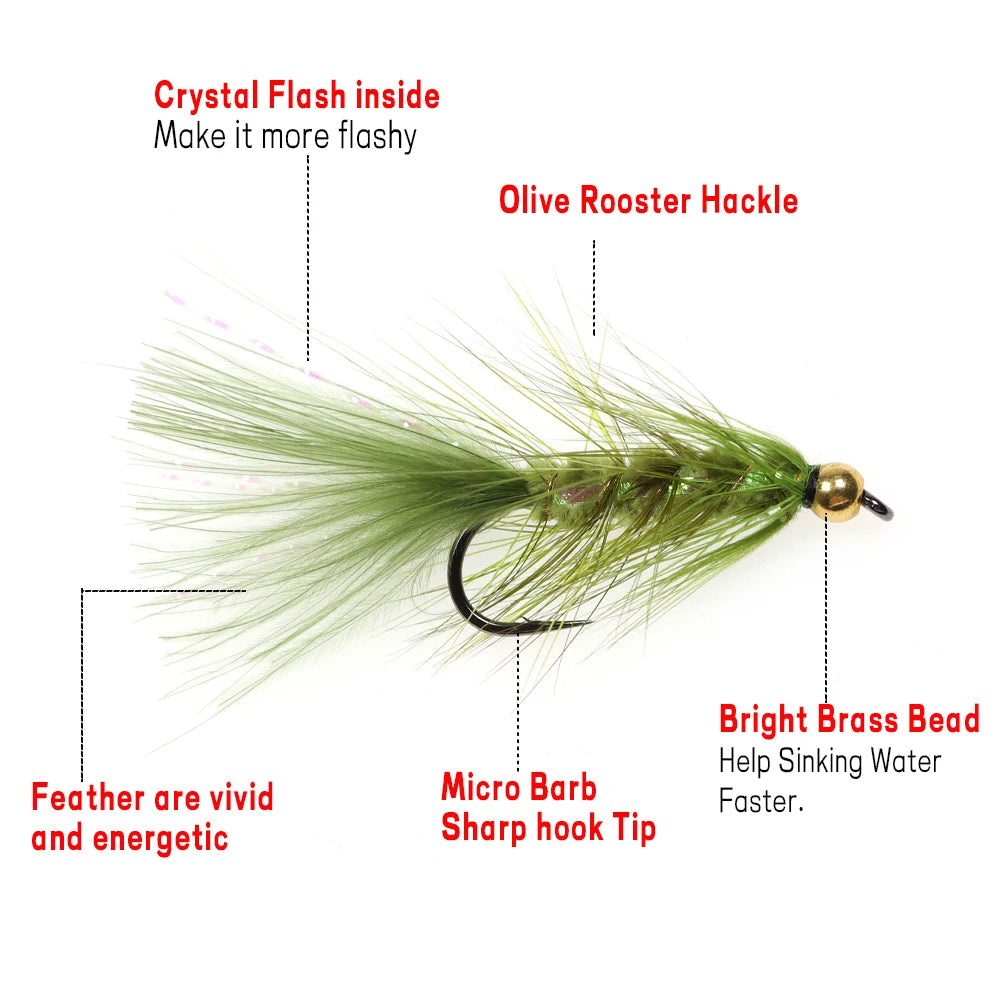 12PCS Brass Bead Head Woolly Bugger Streamers Fly Fishing Flies For Trout