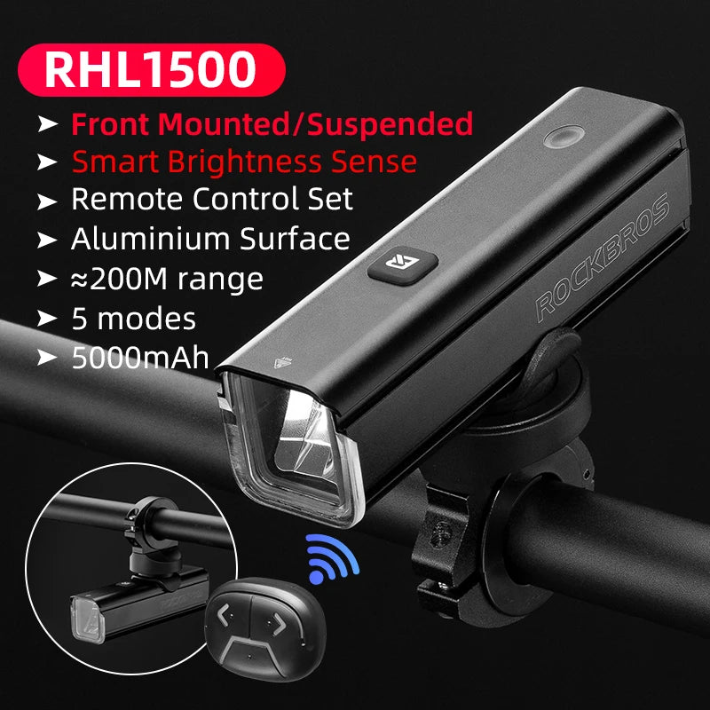 1500LM Bike Headlight with Remote, USB-C & 5000mAh Battery