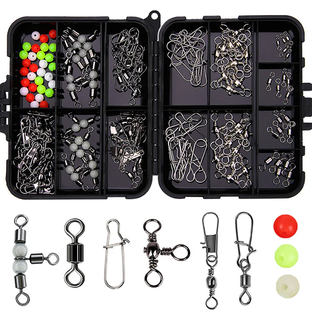 140PCS Swivels Kit – Barrel, 3-Way & Snaps for NZ Saltwater Fishing