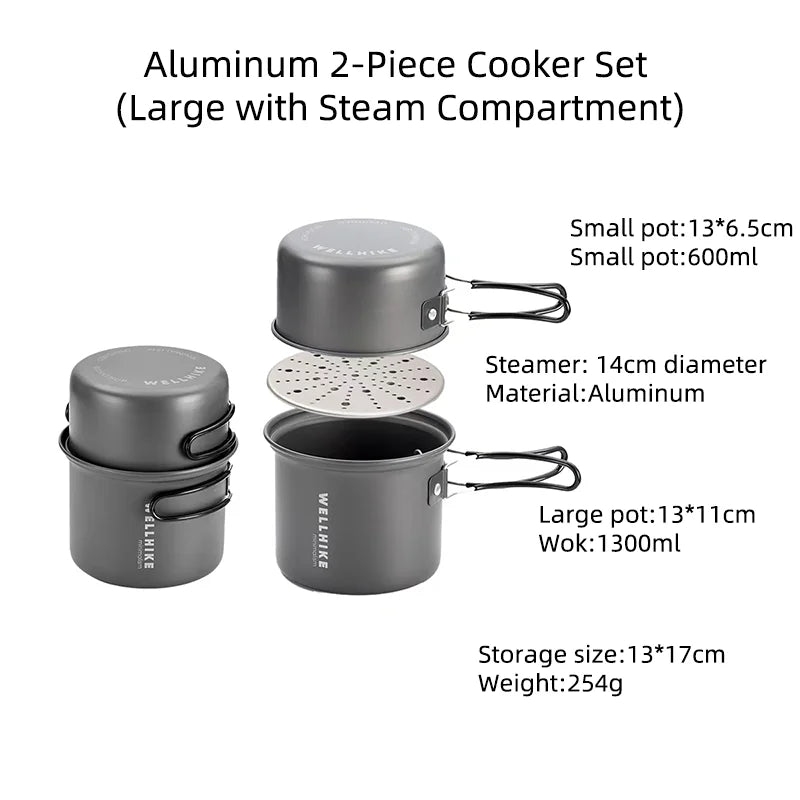 WELLHIKE Ultralight Camping Cookware Set – Portable 1-Person Pot & Lid for Hiking & Outdoors