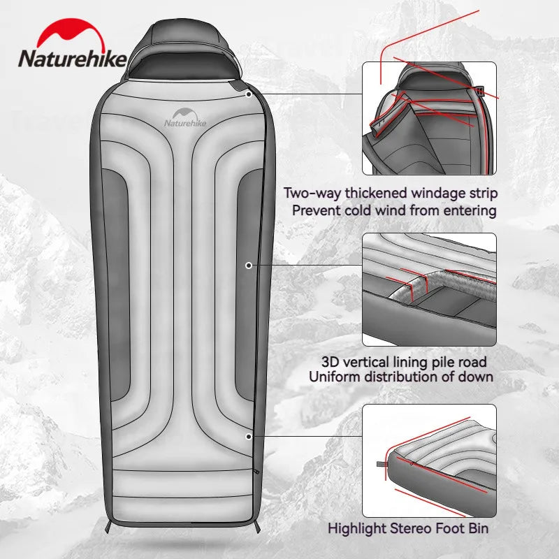 NATUREHIKE Snow Melting Down Sleeping Bag – Winter Mummy Sleeping Bag with Down & Cotton Filling
