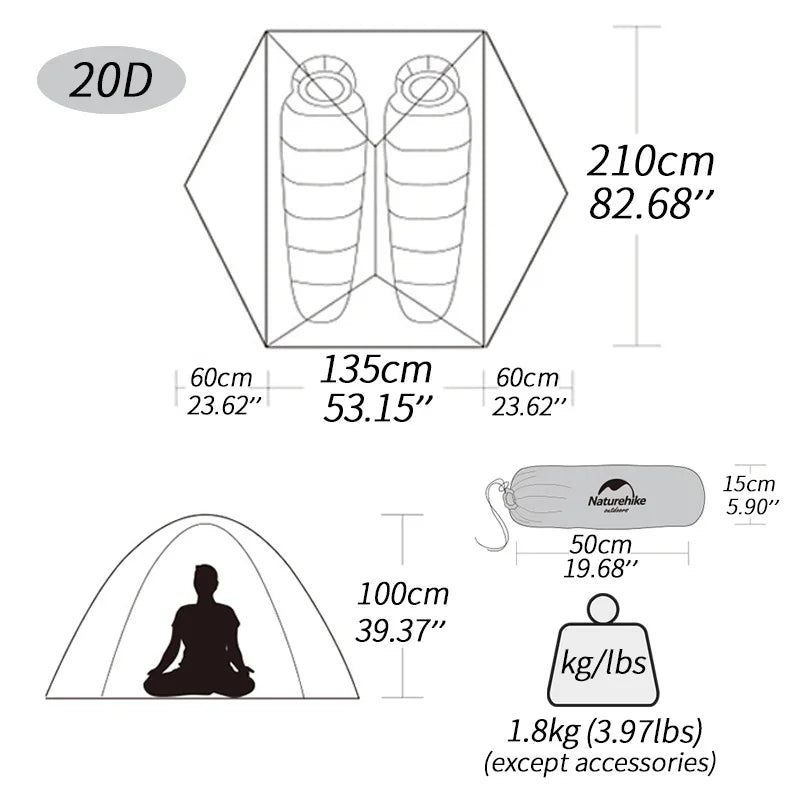 NATUREHIKE Mongar 2 Ultralight Waterproof 2-Person Backpacking Tent for Hiking & Camping