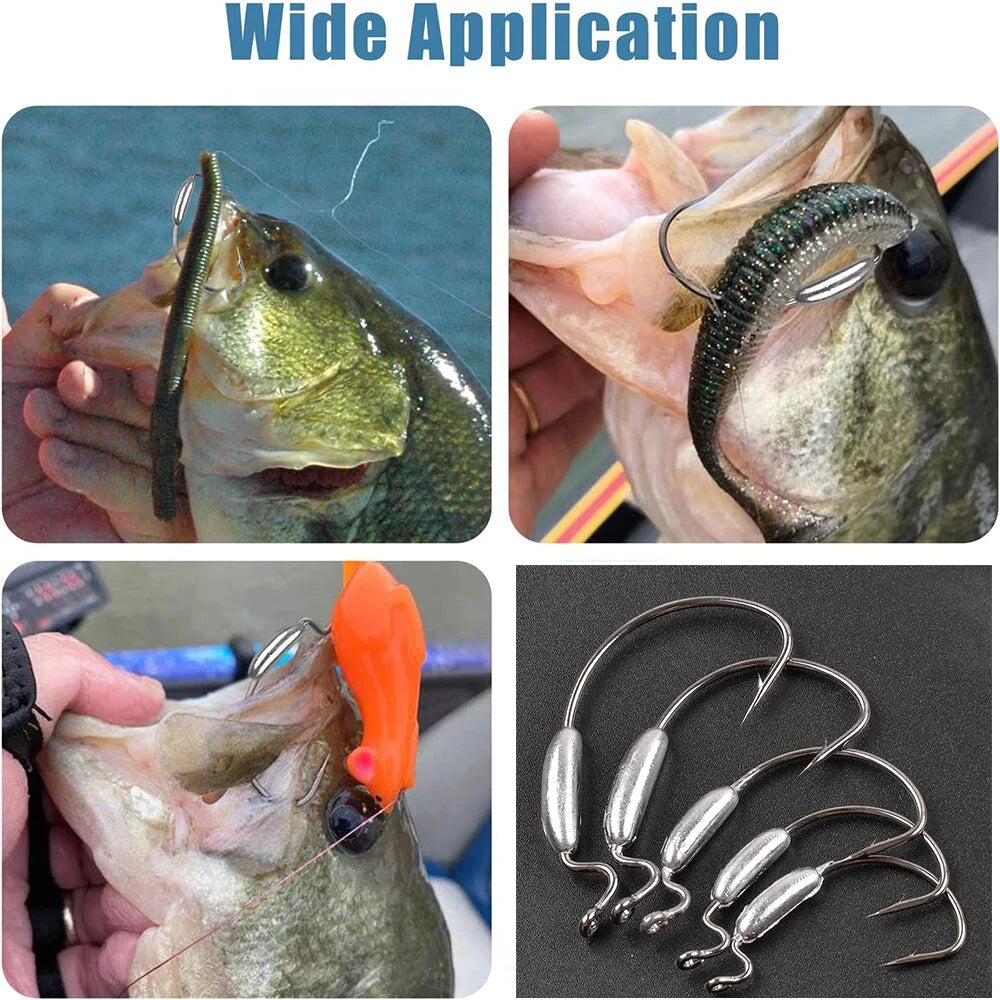 5PCS Weighted Swimbait Hooks – Weedless Offset Barbed Worm Hooks For Soft Lures