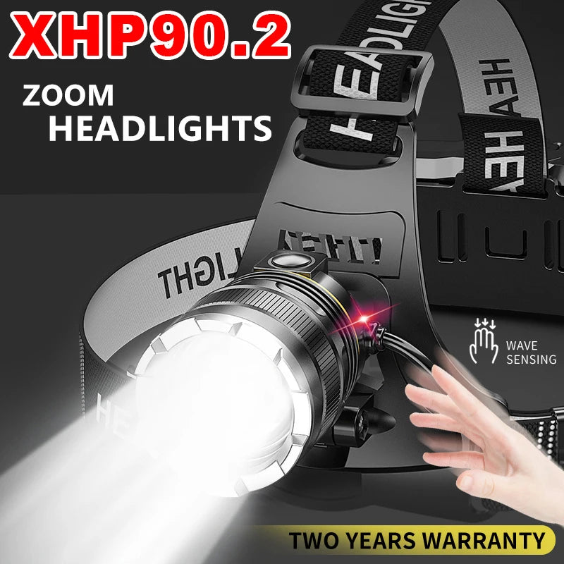 20000LM Rechargeable LED Headlamp – XHP90 Zoom Torch for Outdoors