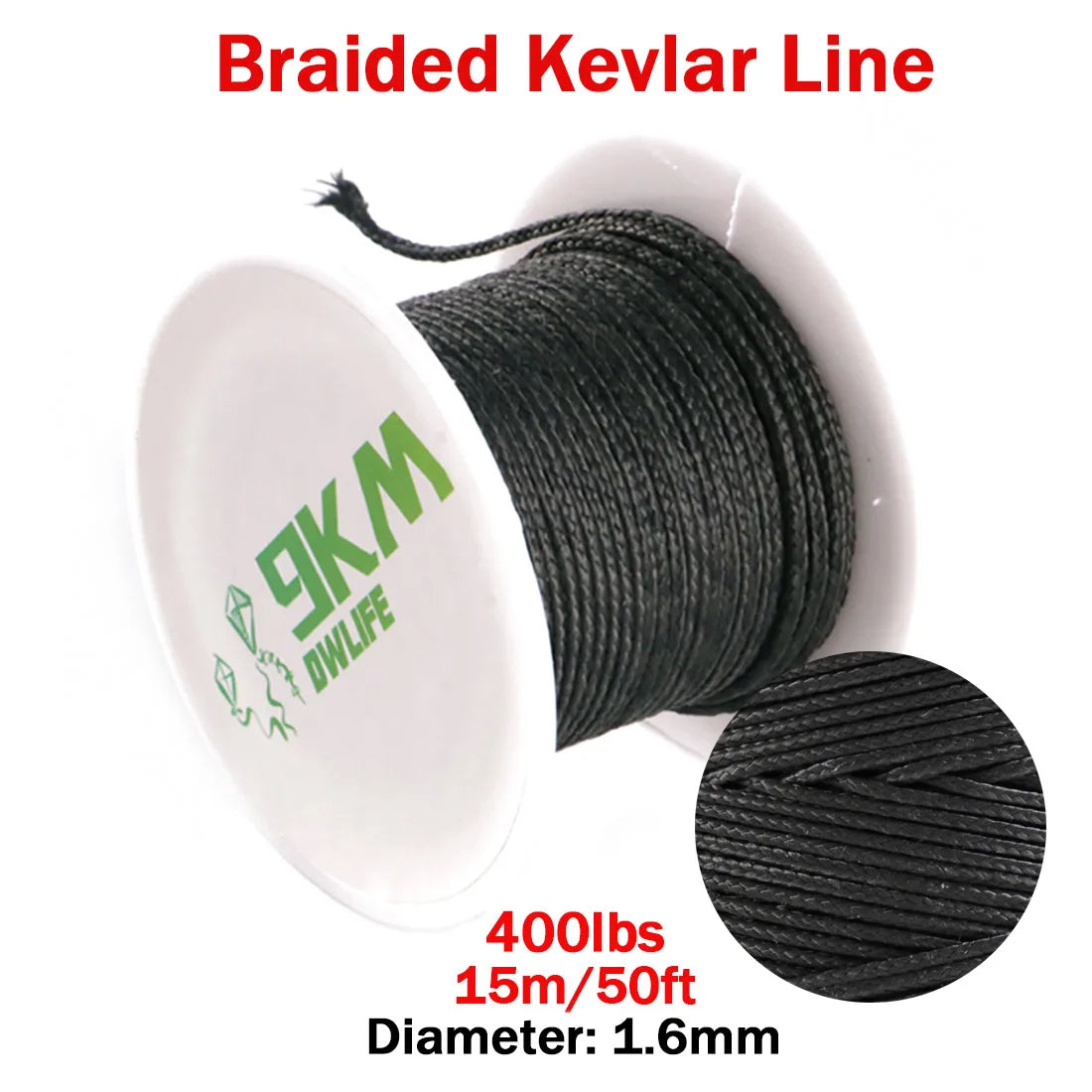 9KM DWLIFE Black Kevlar Braided Fishing Assist Line – High-Tensile, Cut-Resistant Tactical Cord