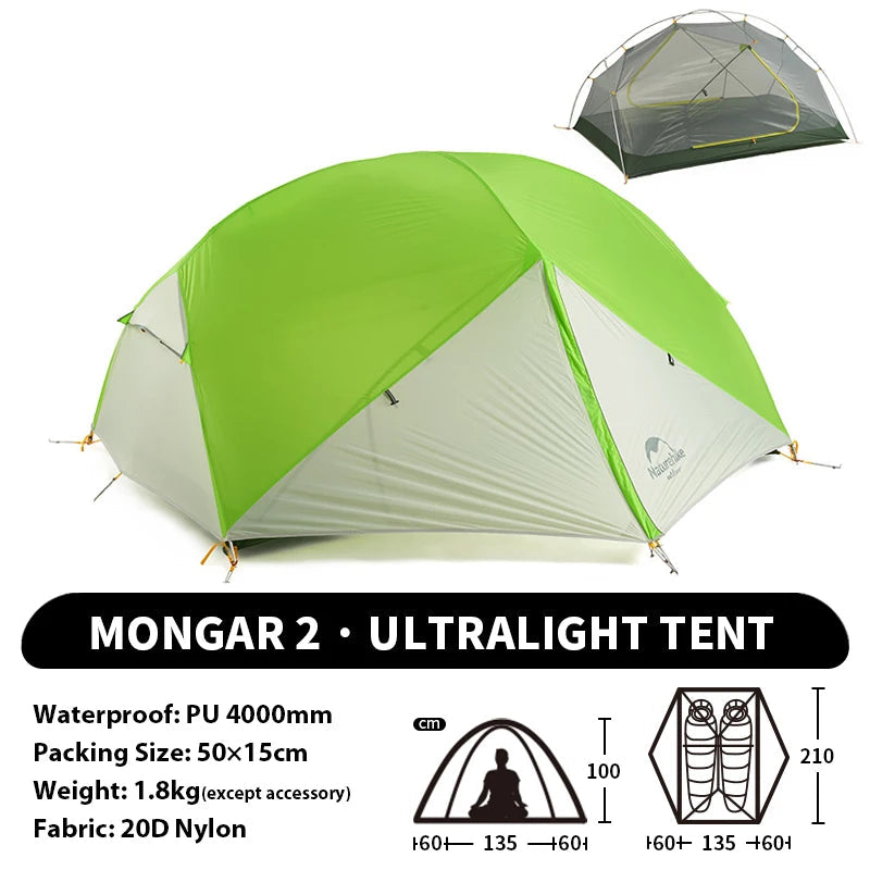 NATUREHIKE Mongar 2 Ultralight Waterproof 2-Person Backpacking Tent for Hiking & Camping