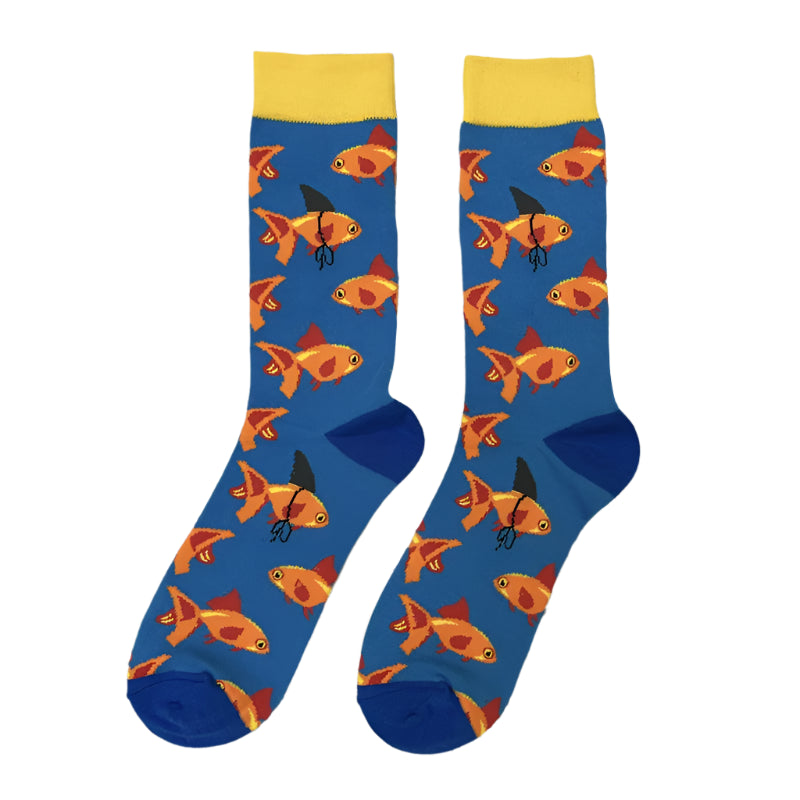 Funny Goldfish Crew Socks – Colourful Cotton Animal Print Casual Socks