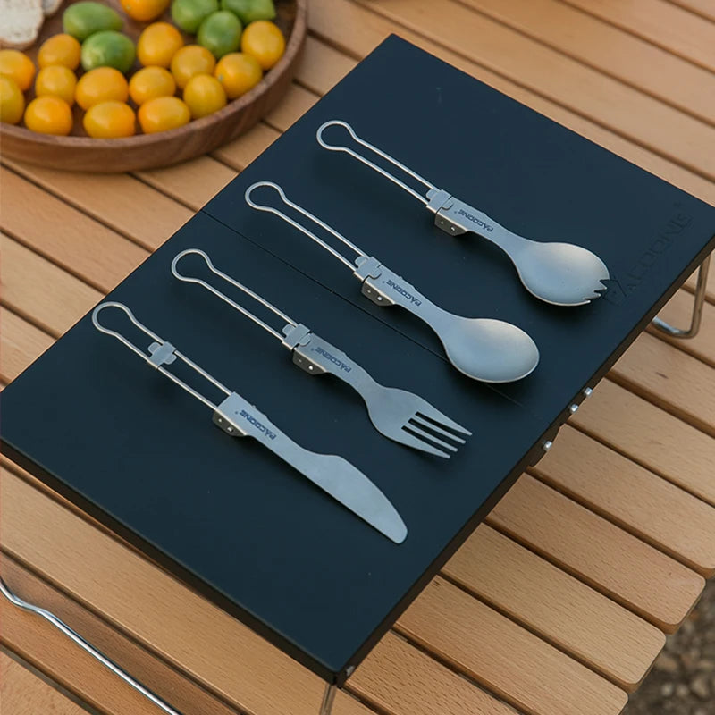 PACOONE Ultralight Titanium Spork – Folding Camping Spoon & Fork for Hiking & Travel
