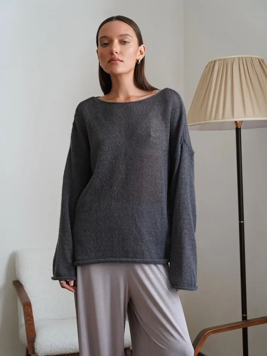 Women’s Hollow Knit O-Neck Sweater – Loose Casual Fit