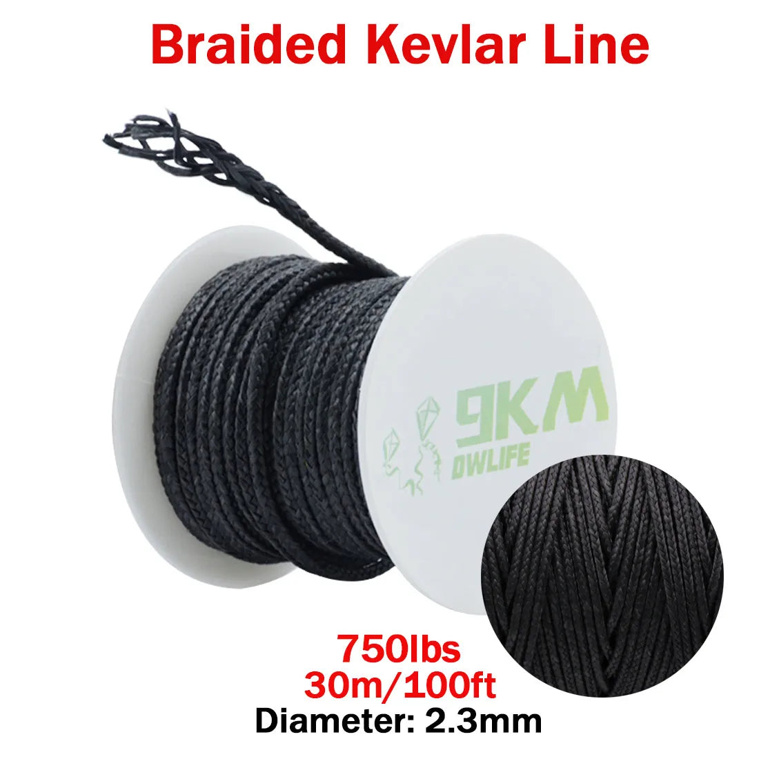 9KM DWLIFE Black Kevlar Braided Fishing Assist Line – High-Tensile, Cut-Resistant Tactical Cord