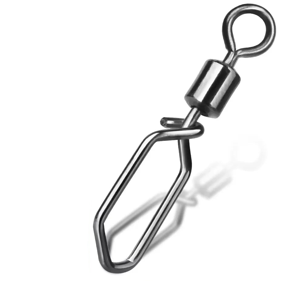 Rolling barrel swivel with interlock snap connector